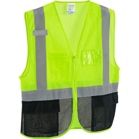 Global Industrial Hi-Vis Safety Vest S/M Class 2 3 Pockets, 1 Mic Tab 641637LS
